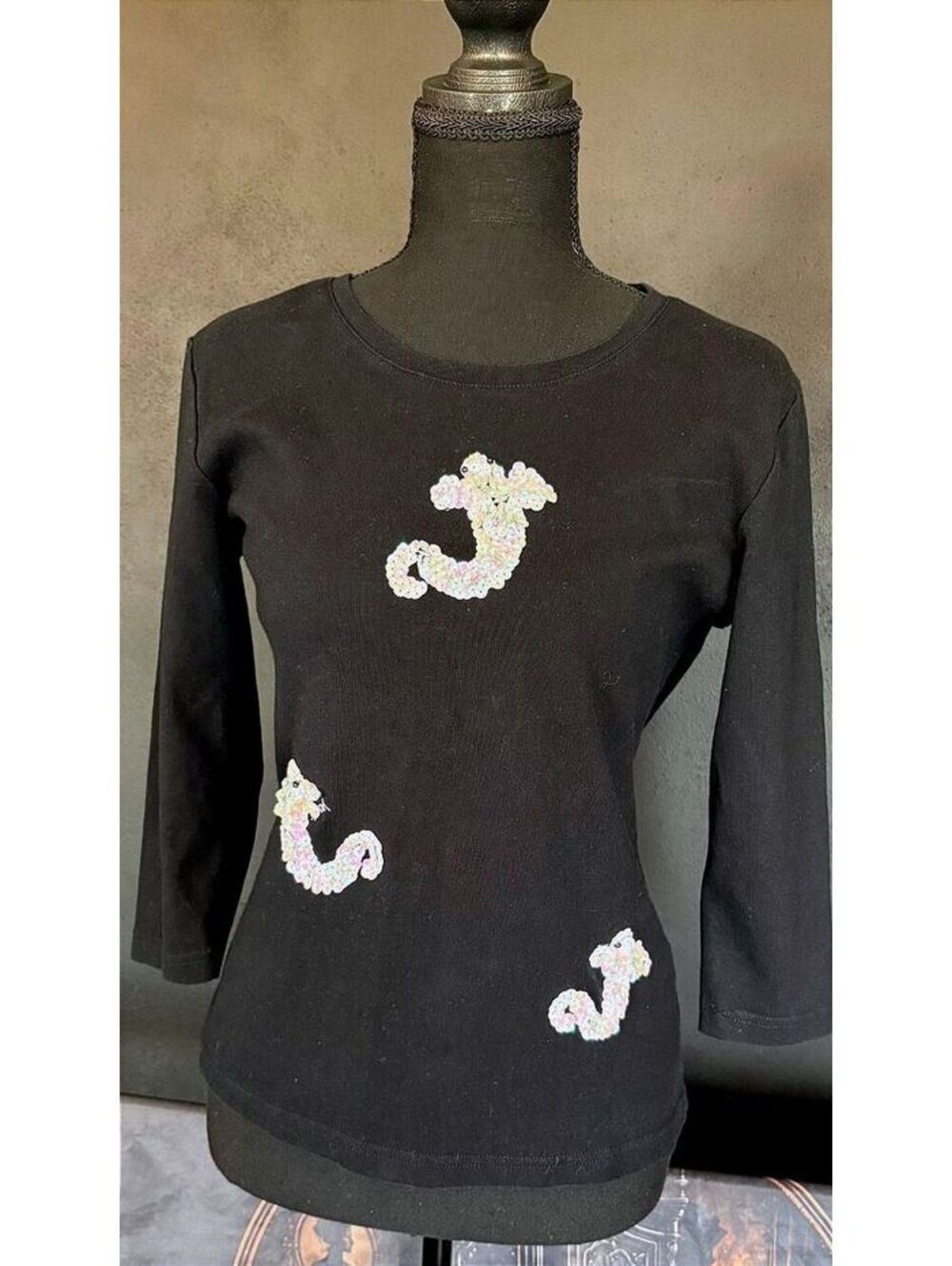 Vintage Sequin Ghost Halloween Shirt -Onque Casuals- Size M